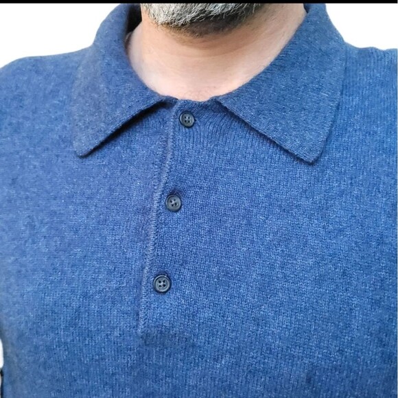 Daniel Bishop Men's 1/4 Buttons Polo 2-ply Cashmere Blue Sweater Mens Large - Picture 3 of 8